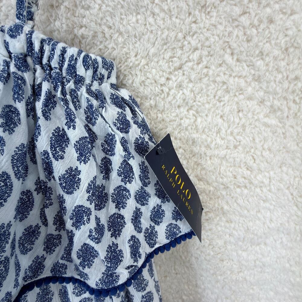 Polo Ralph Lauren Girl 7 Blue White Paisley Print Ruffle Shoulder Midi Sundress - Picture 7 of 13